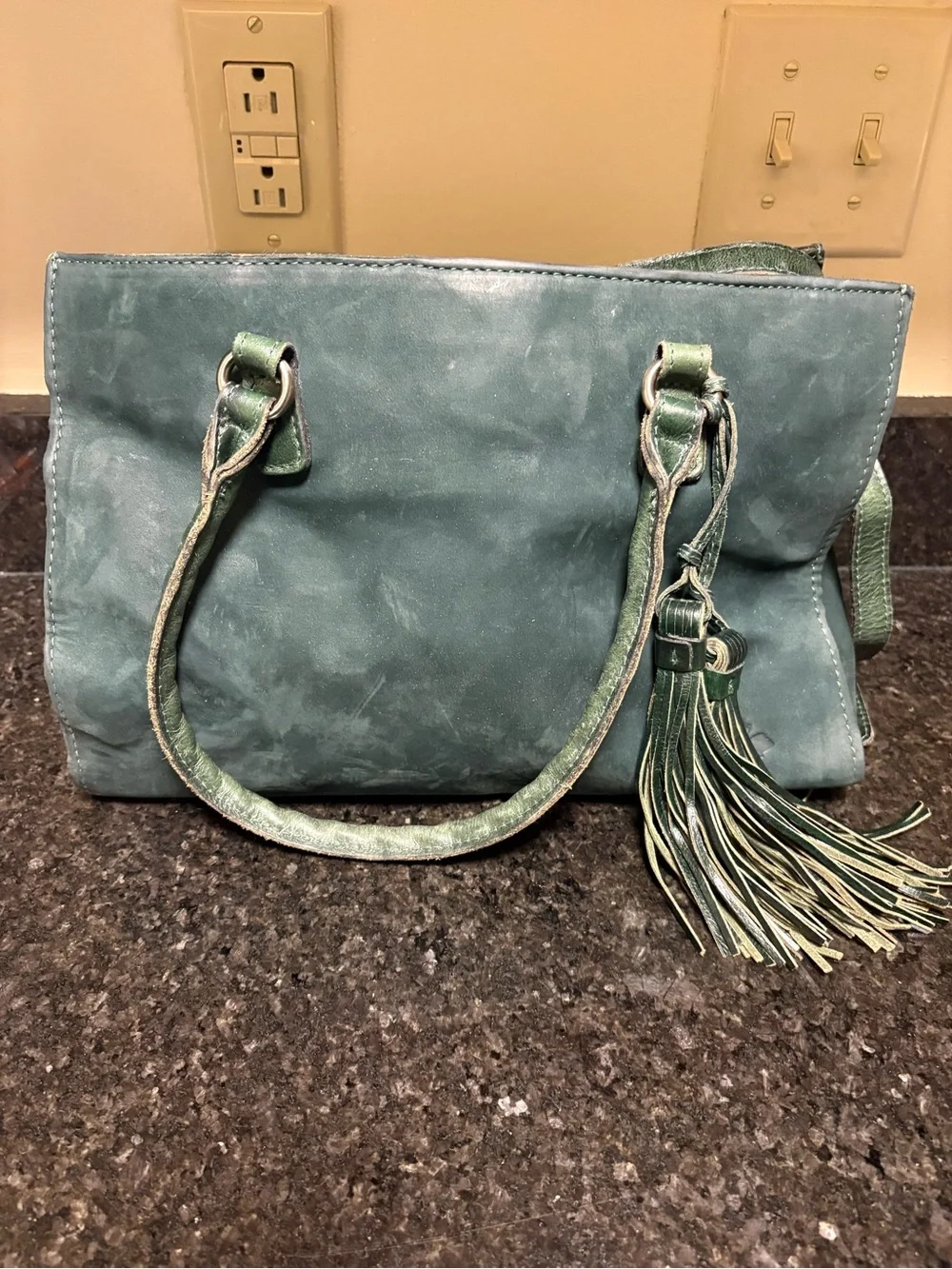 Patricia Nash Suede Leather Primrose Satchel handbag dark green